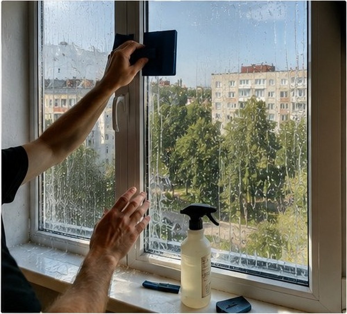 Pašlīmējošās līmplēves uzlīmēšana uz dzīvokļa loga stikla Rīgā