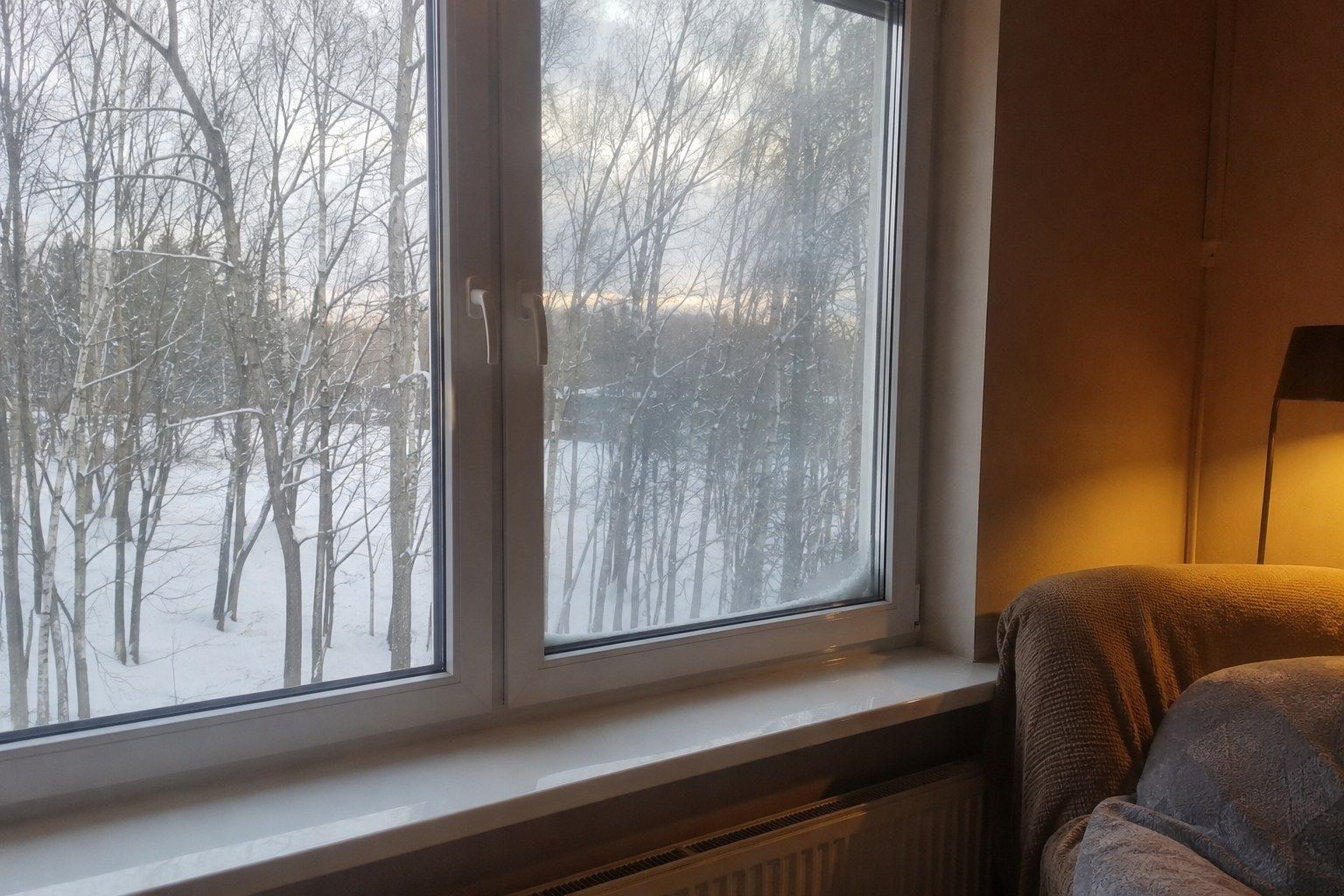Termoplēve uz dzīvojamās istabas loga ziemā Rīgā